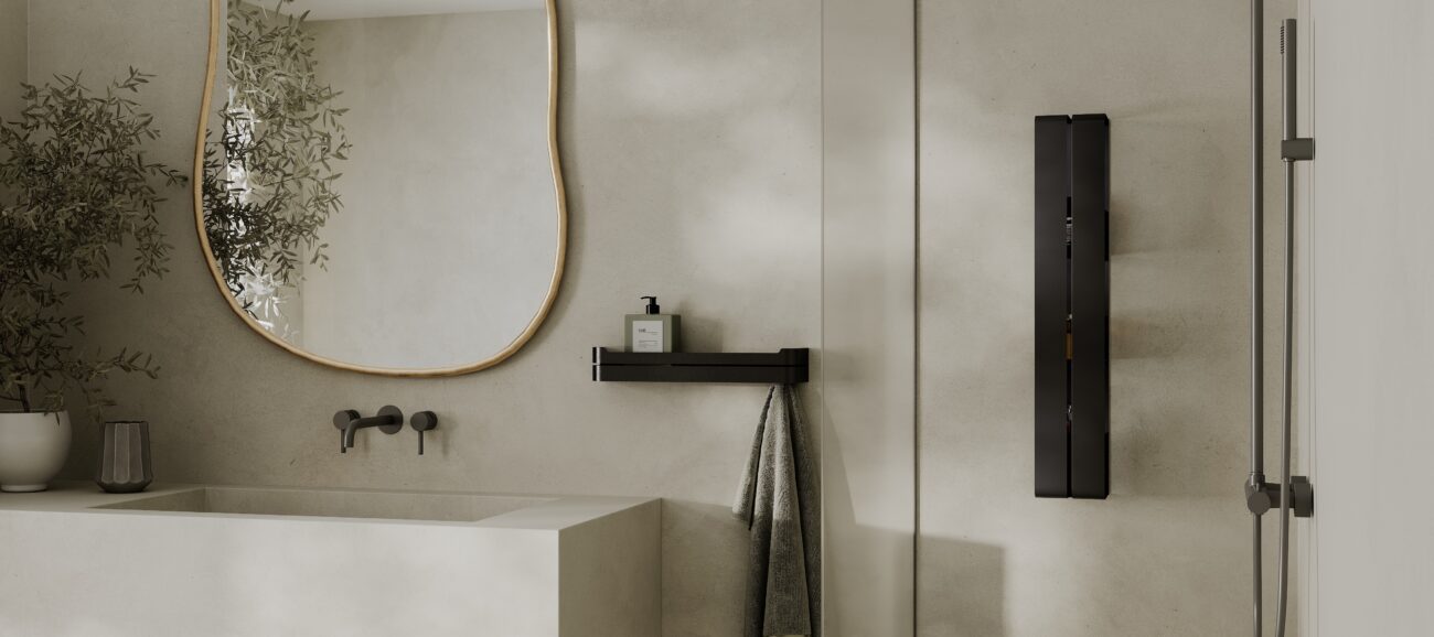 Black wall-mounted shelves